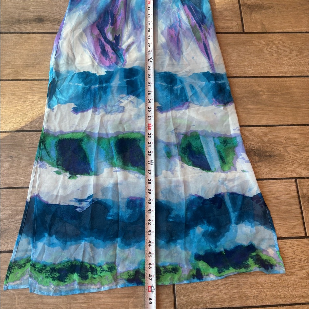 Aqua Blue Abstract Print Halter Chiffon Maxi Dress XS Boho Beach Wedding Guest - Picture 5 of 7